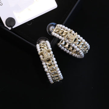 Double C Pearl Gold Diamond Earrings