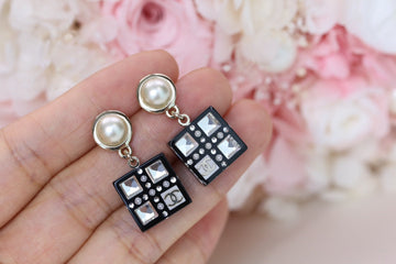 Double C Pearl Gold Diamond Earrings