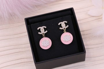 Camellia Pink Earrings Pearl Diamond