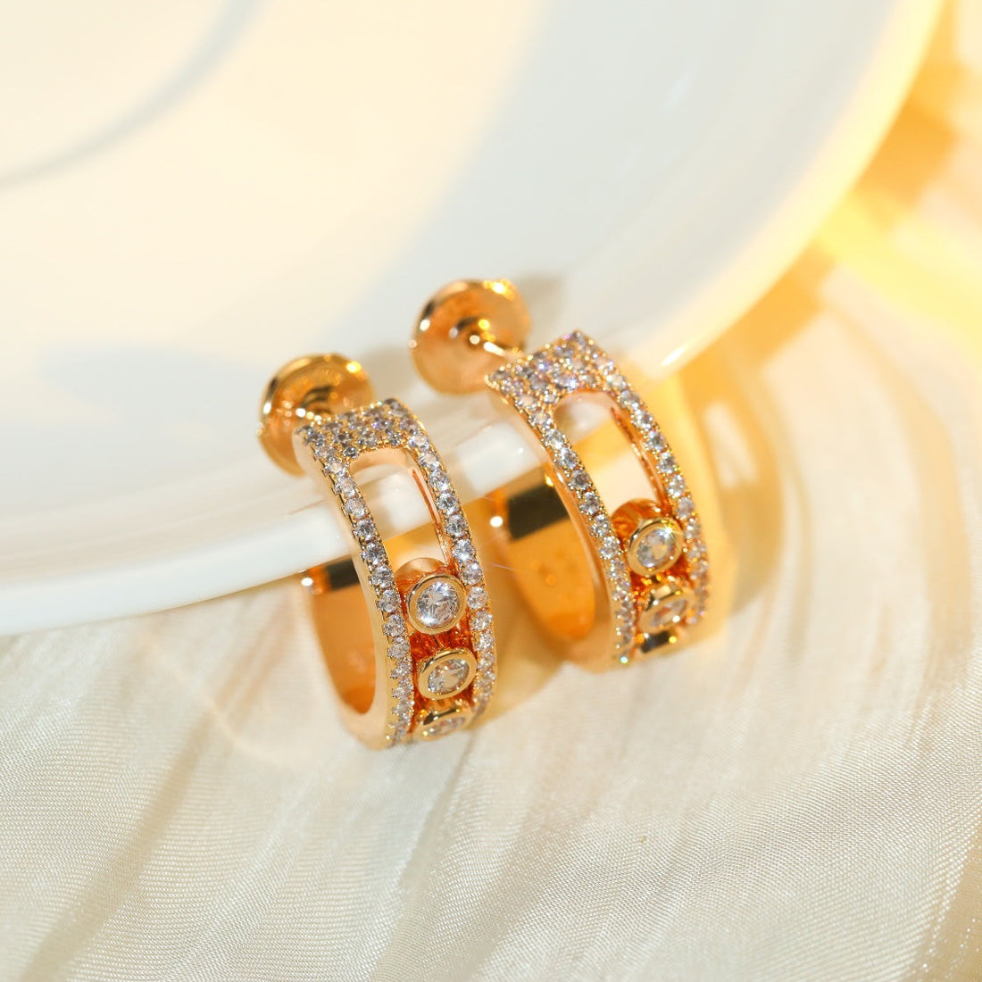 Creoles Move Paved Pink Gold Diamond Earrings