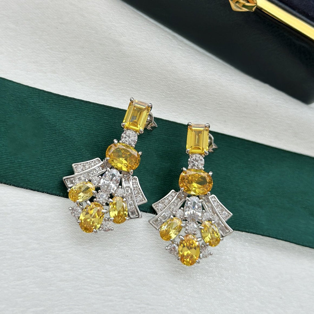 Gra Silver Yellow Diamond Earrings