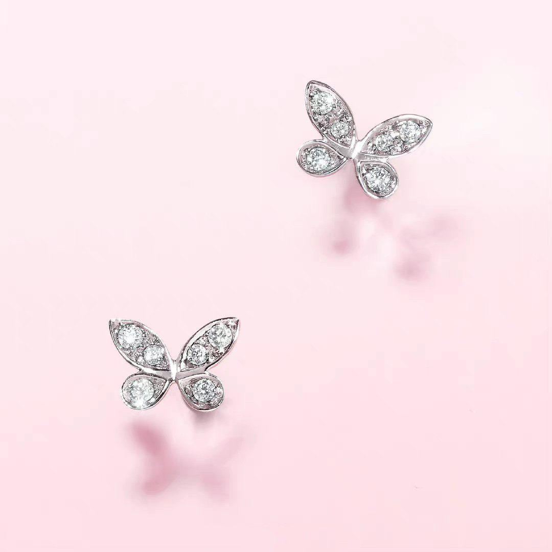 Butterfly Silver Diamond Paved Petite Stud Earrings