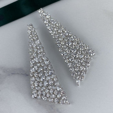 Gra Triangle Water Silver Diamond Drop Earrings