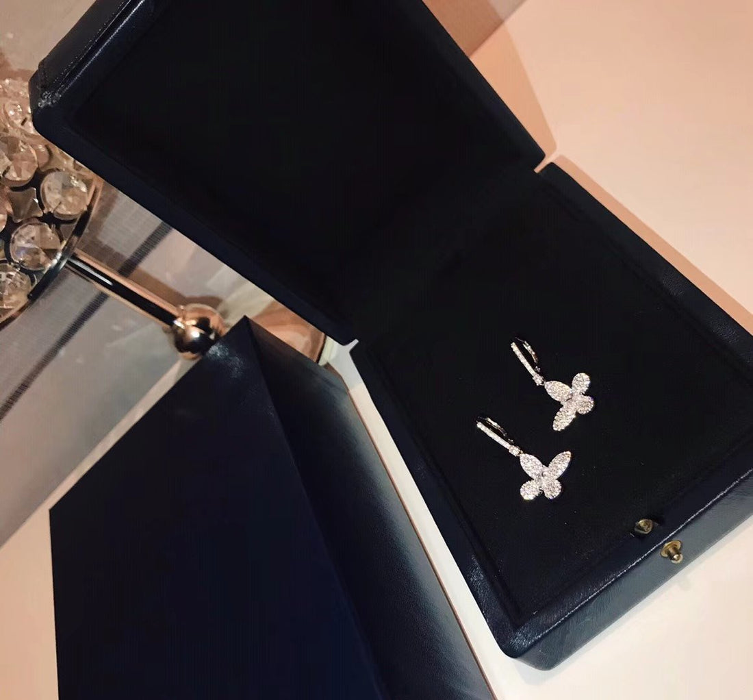 Butterfly Silver Diamond Paved Drop Earrings