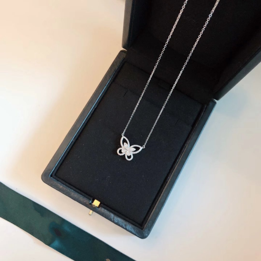 Butterfly Silhouette Silver Diamond Necklace