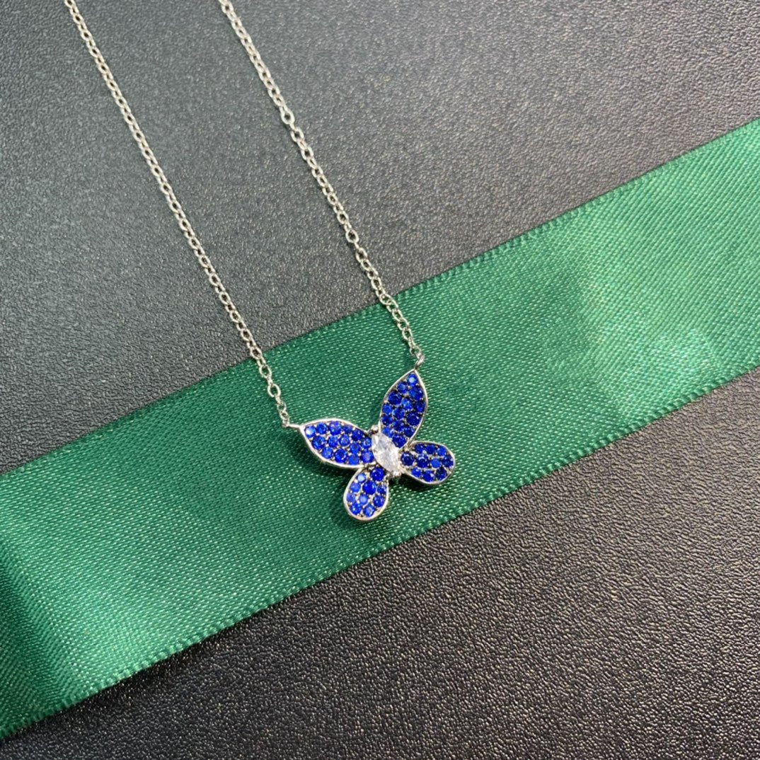 Butterfly Blue Diamond Paved Necklace