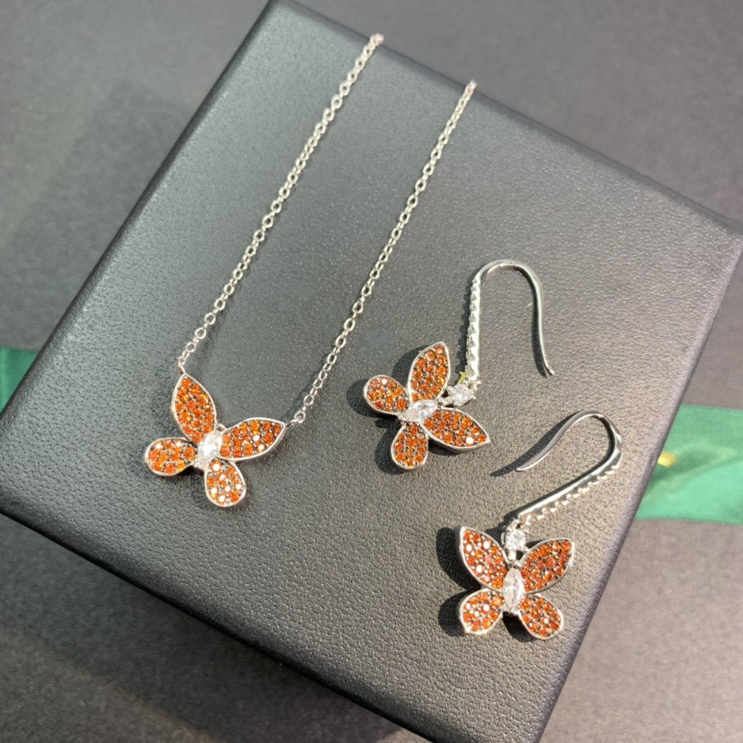 Butterfly Orange Diamond Paved Necklace