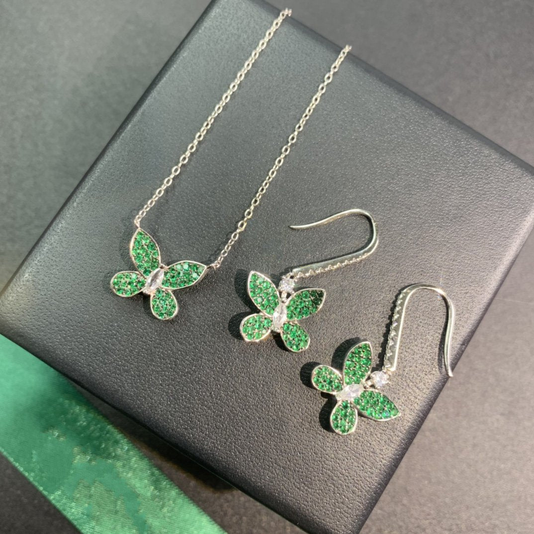 Butterfly Green Diamond Paved Necklace
