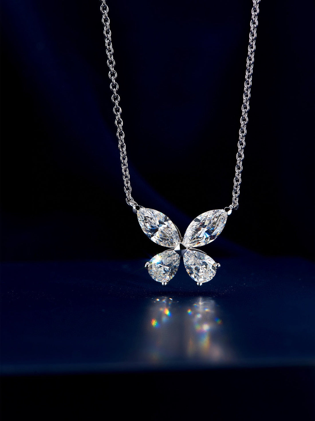 Classic Butterfly Silver Diamond Necklace