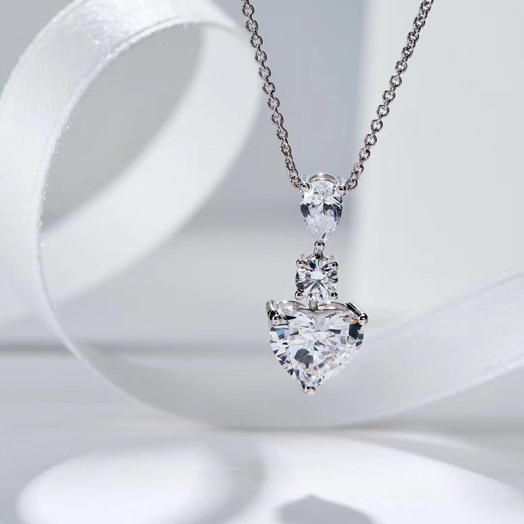 Heart Water Silver Diamond Paved Necklace