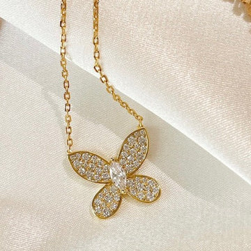 Butterfly Gold Diamond Paved Necklace