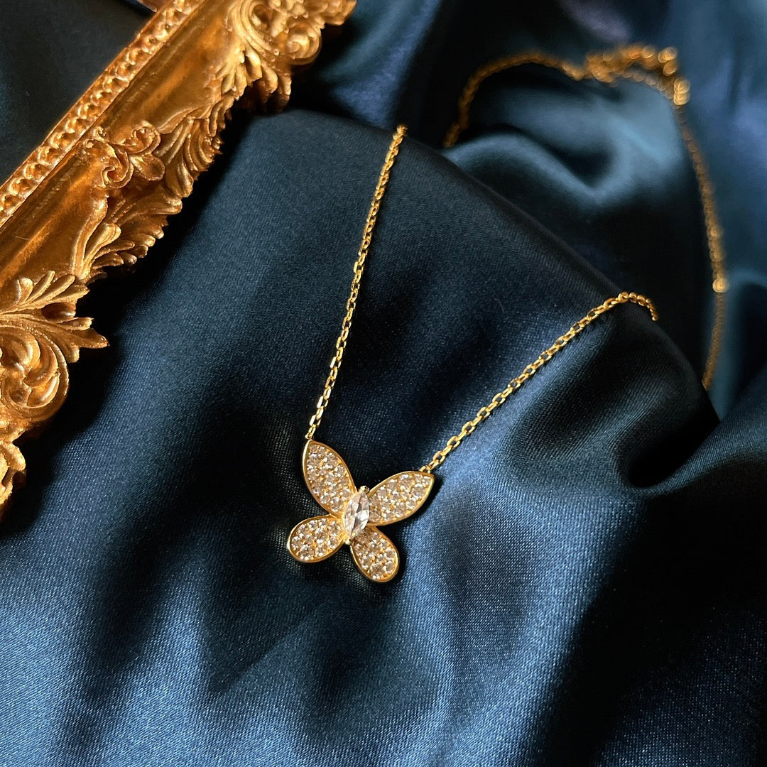 Butterfly Gold Diamond Paved Necklace