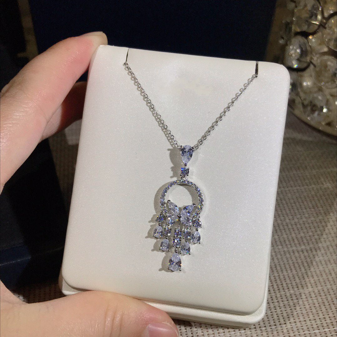 Butterfly Chandelier Classic Silver Diamond Necklace