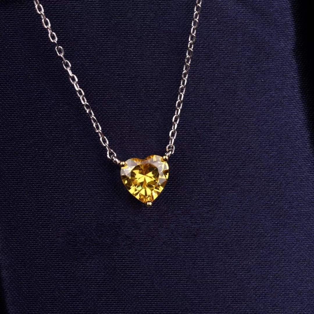 Heart Shape Silver Yellow Diamond Necklace