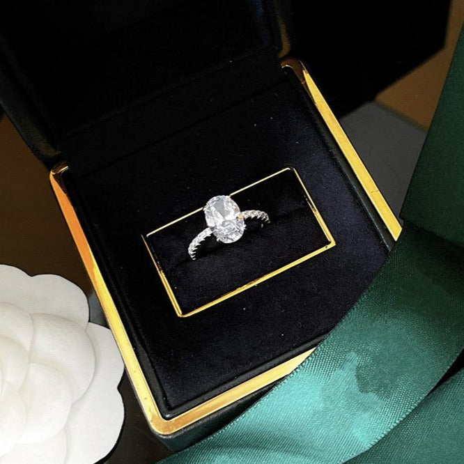 Flame Oval Silver Diamond Engagement Ring