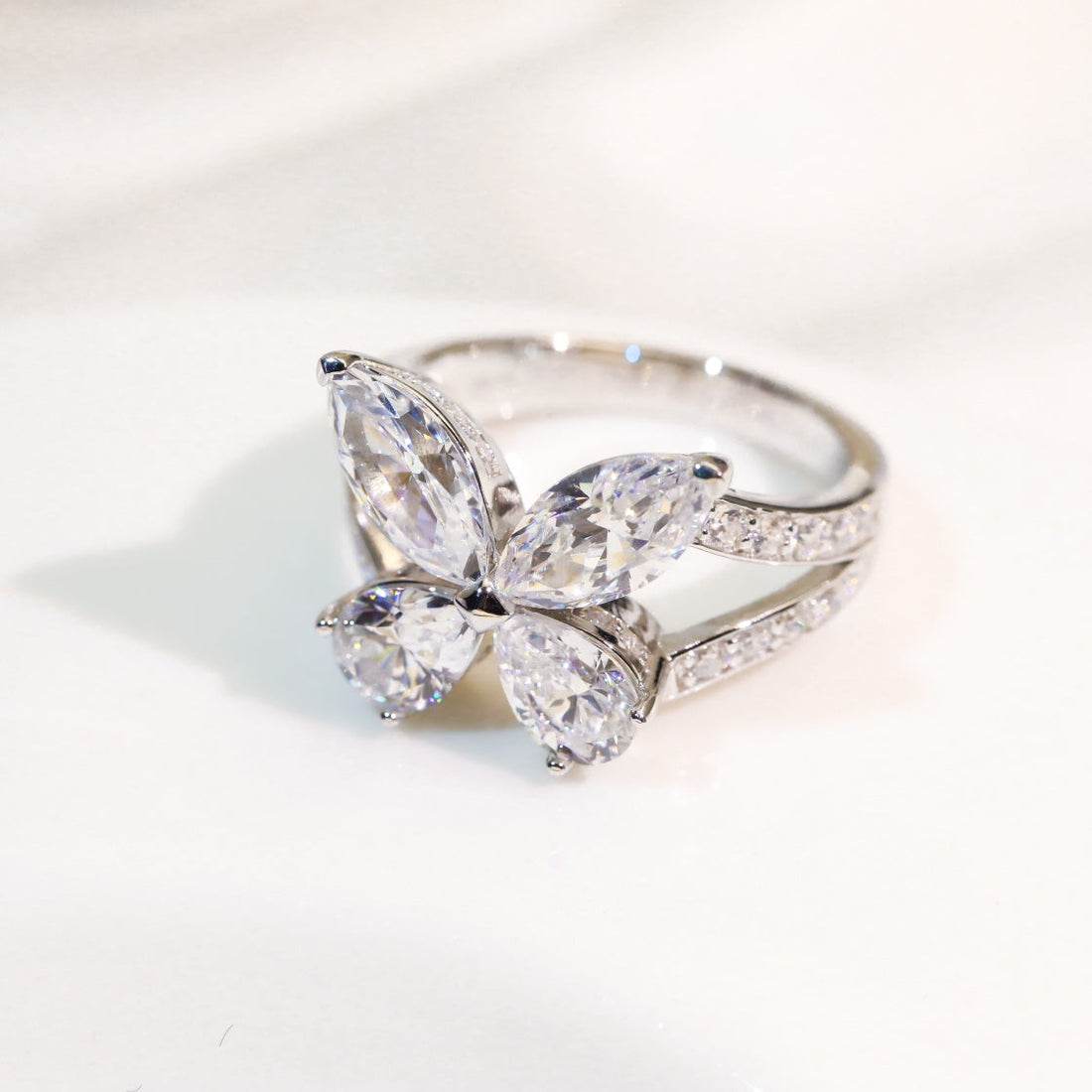 Butterfly Classic Silver Diamond Ring