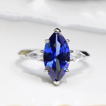 Promise Marquise Cut Blue Diamond Engagement Ring
