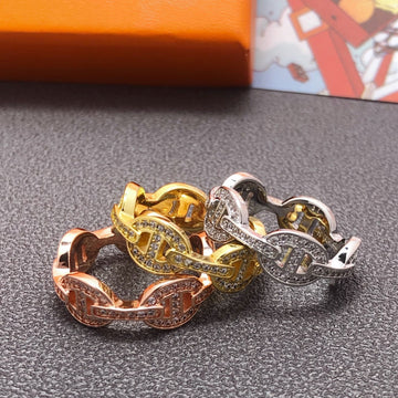 Hm Chaine D'ancre Enchainee Gold Ring Diamonds
