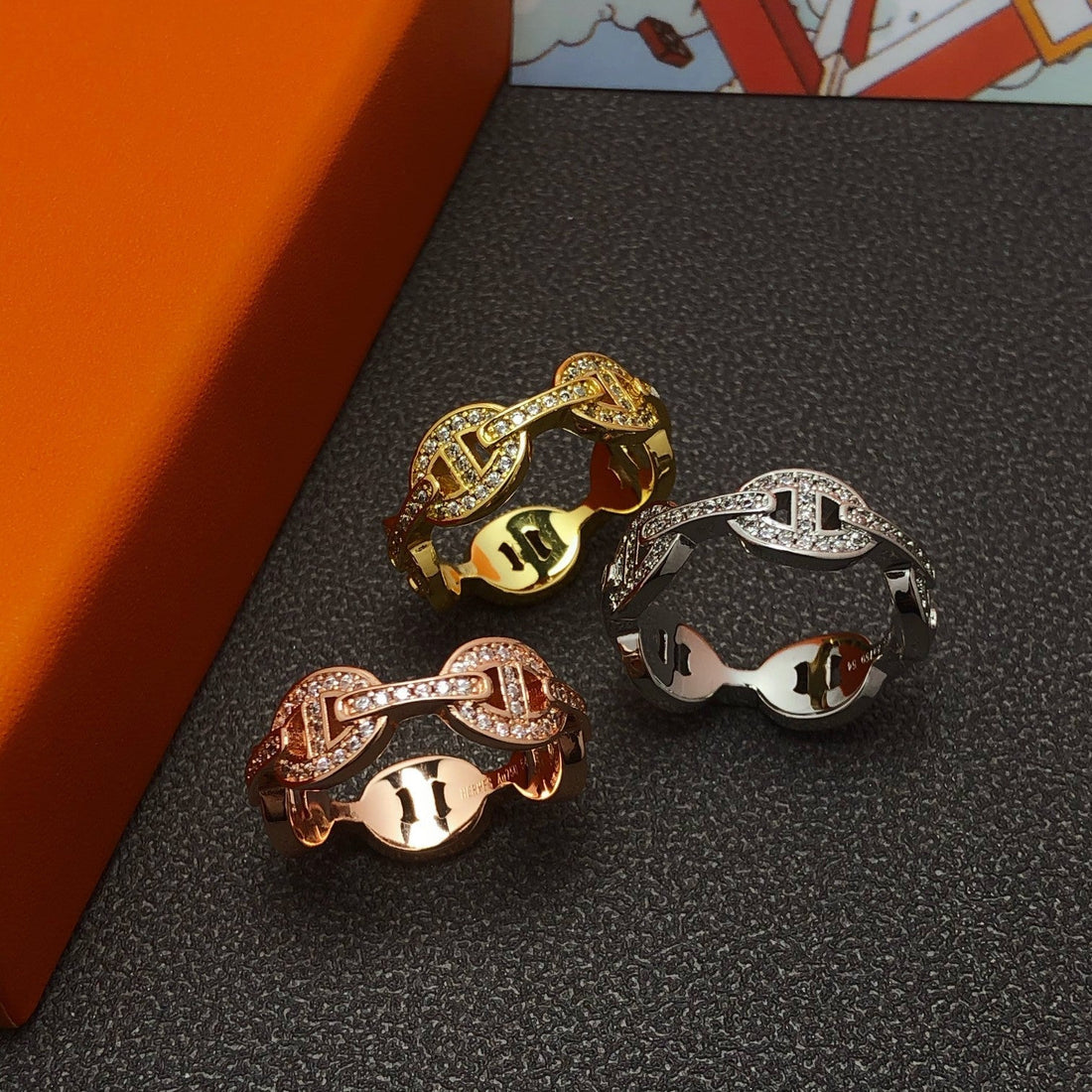 Hm Chaine D'ancre Enchainee Gold Ring Diamonds