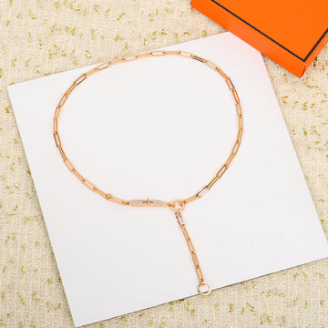 Hm Kelly Chain Link Diamond Pink Gold Necklace