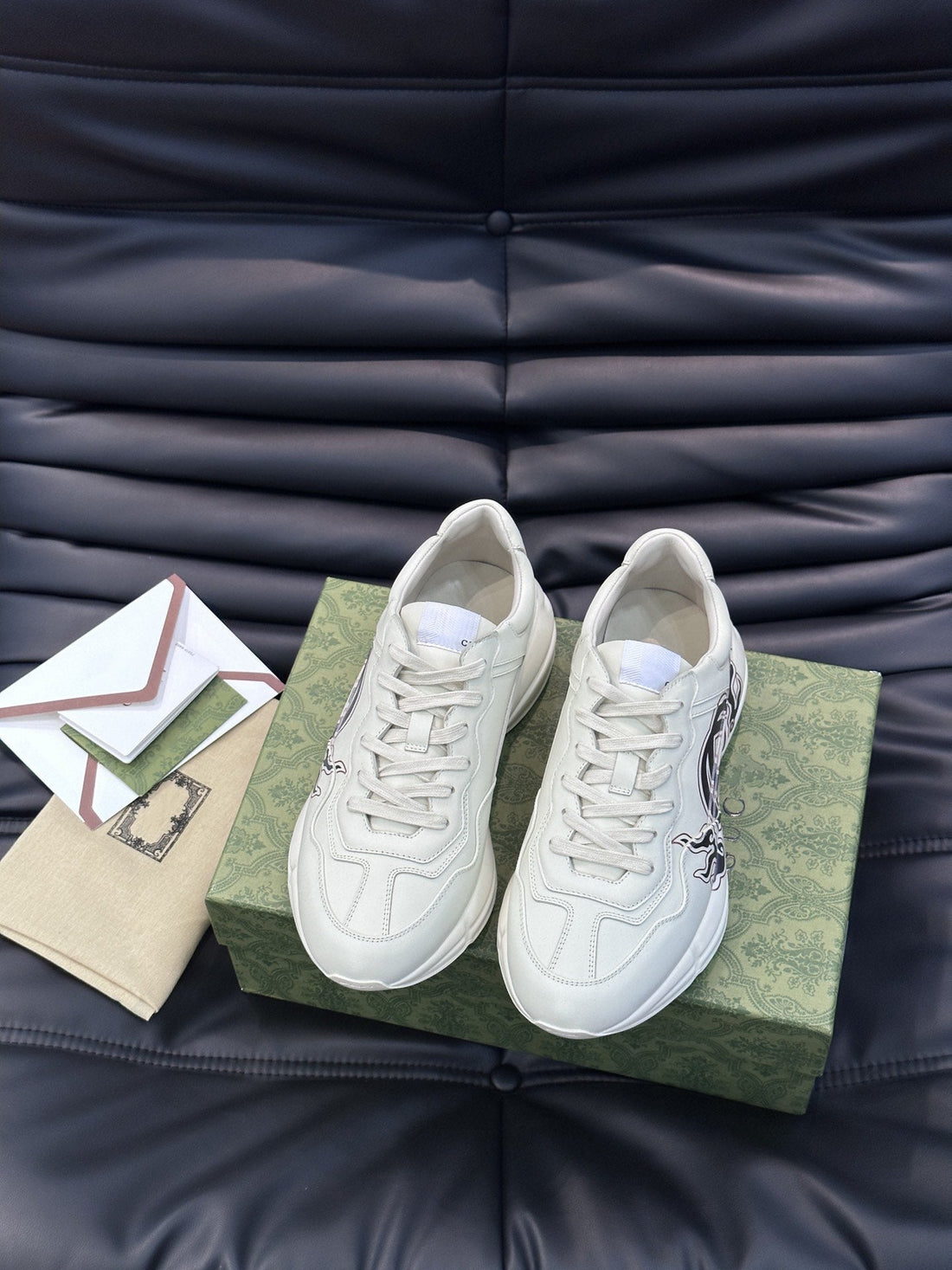 GG Rhyton Leather Sneakers With Black Logo