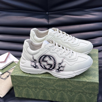 GG Rhyton Leather Sneakers With Black Logo
