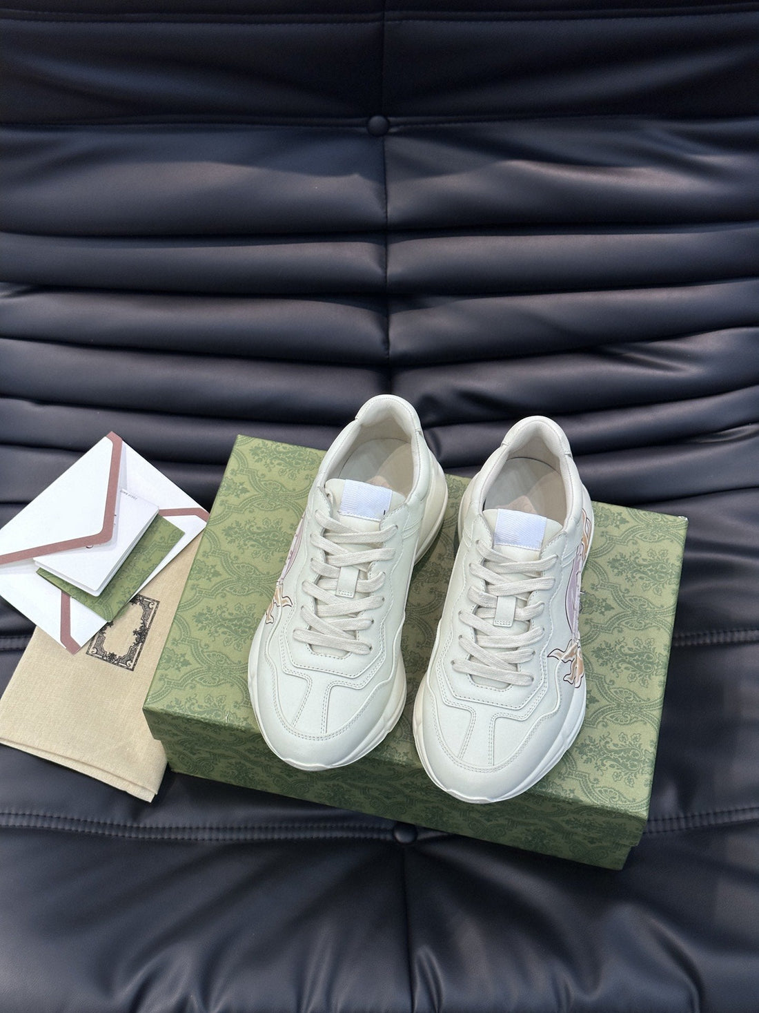 GG Rhyton Leather Sneakers With Pink Logo