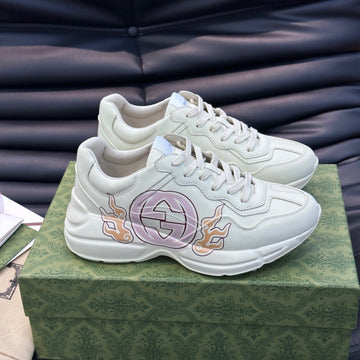 GG Rhyton Leather Sneakers With Pink Logo
