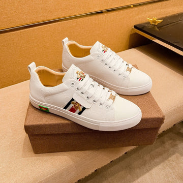GG Ace Embroidered Bee White Leather