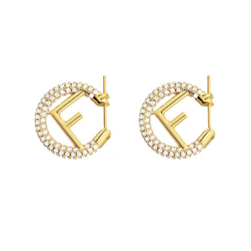 F Logo Gold Diamond Earrings