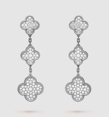 Clover 3 Motif Diamond Silver Drop Earrings