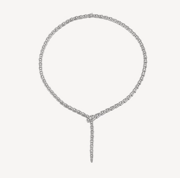 Serpent Diamond Paved Slim Silver Necklace