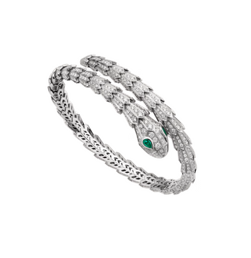 Serpent Malachite Silver Diamond Paved Bracelet