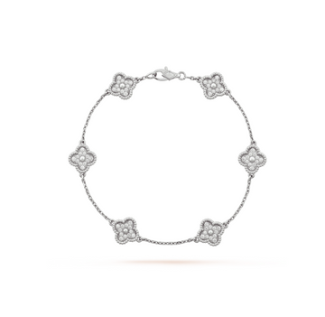Clover 6 Motif Silver Diamond Bracelet