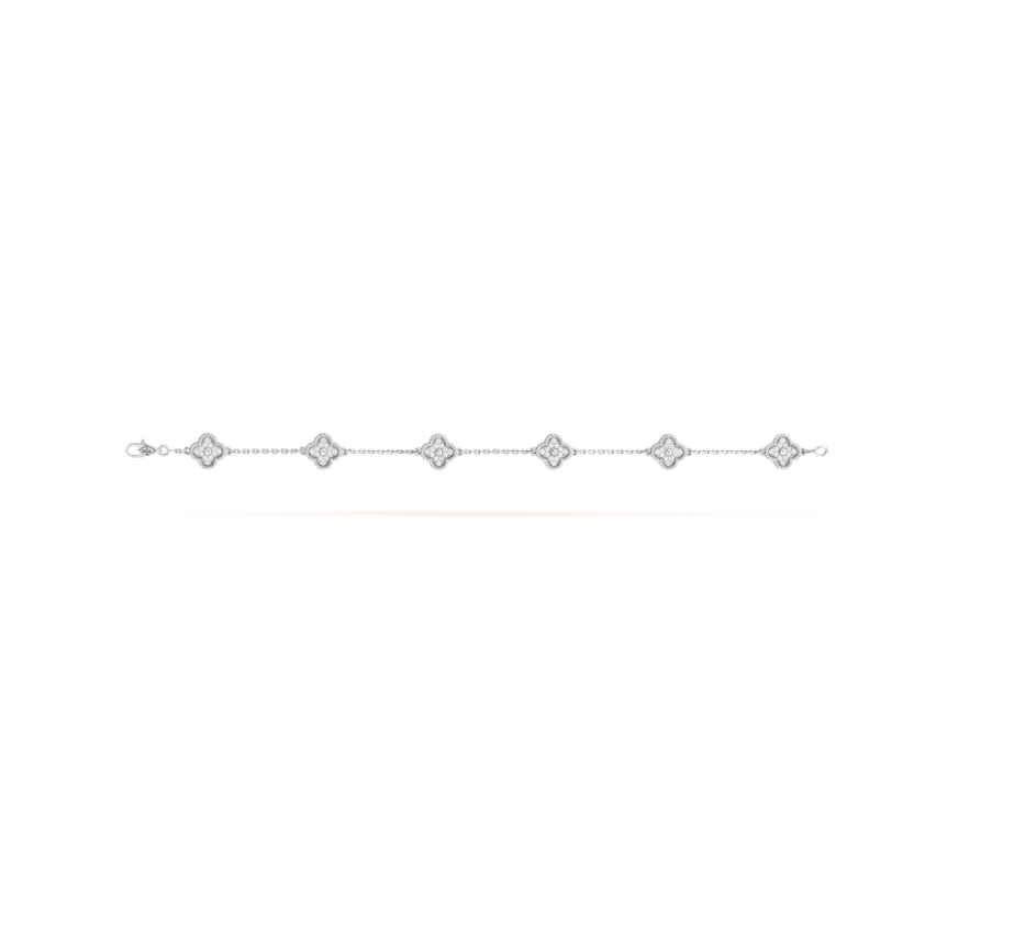 Clover 6 Motif Silver Diamond Bracelet
