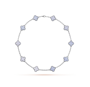 Clover 10 Motif Silver Chalcedony Necklace