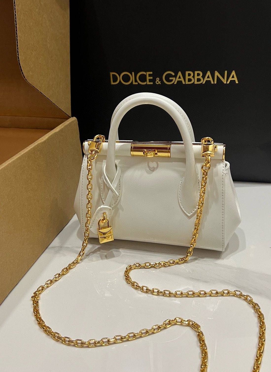 Dolce & Gabbana Mini Marlene 19CM Bag In White Calfskin