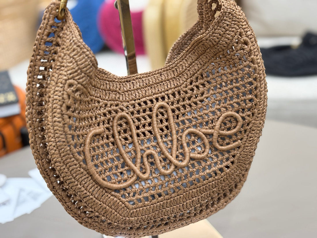 Chloé 2025 Summer Banana Hobo Bag Summery Brown In Raffia