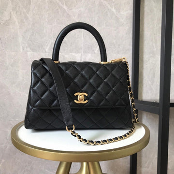 Black Quilted Caviar Coco Tophandle 24 Gold Hardware