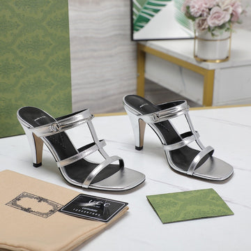 GG Slim Horsebit Slide Sandal Silver