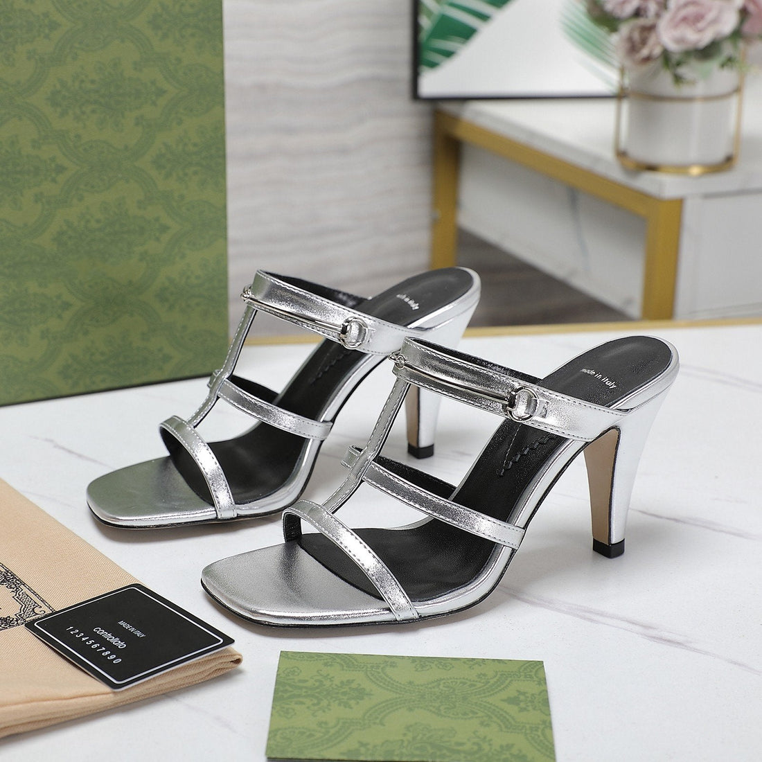 GG Slim Horsebit Slide Sandal Silver