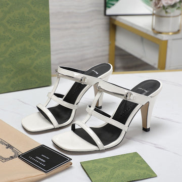 GG Slim Horsebit Slide Sandal White