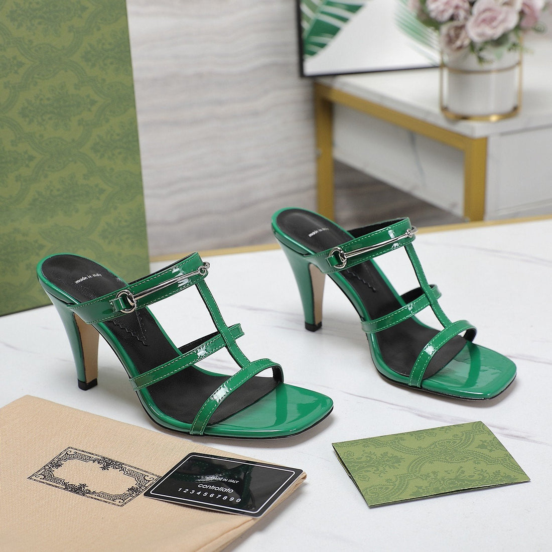 GG Slim Horsebit Slide Sandal Green