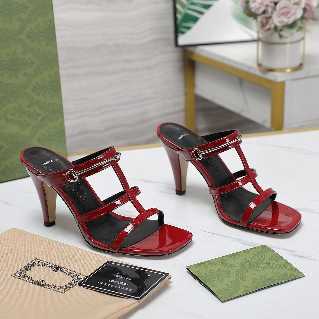 GG Slim Horsebit Slide Sandal Red