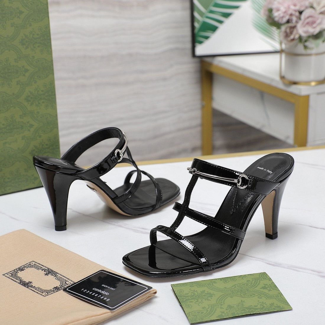 GG Slim Horsebit Slide Sandal Black