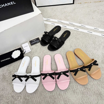 Chanel Bow Sandals In Mesh