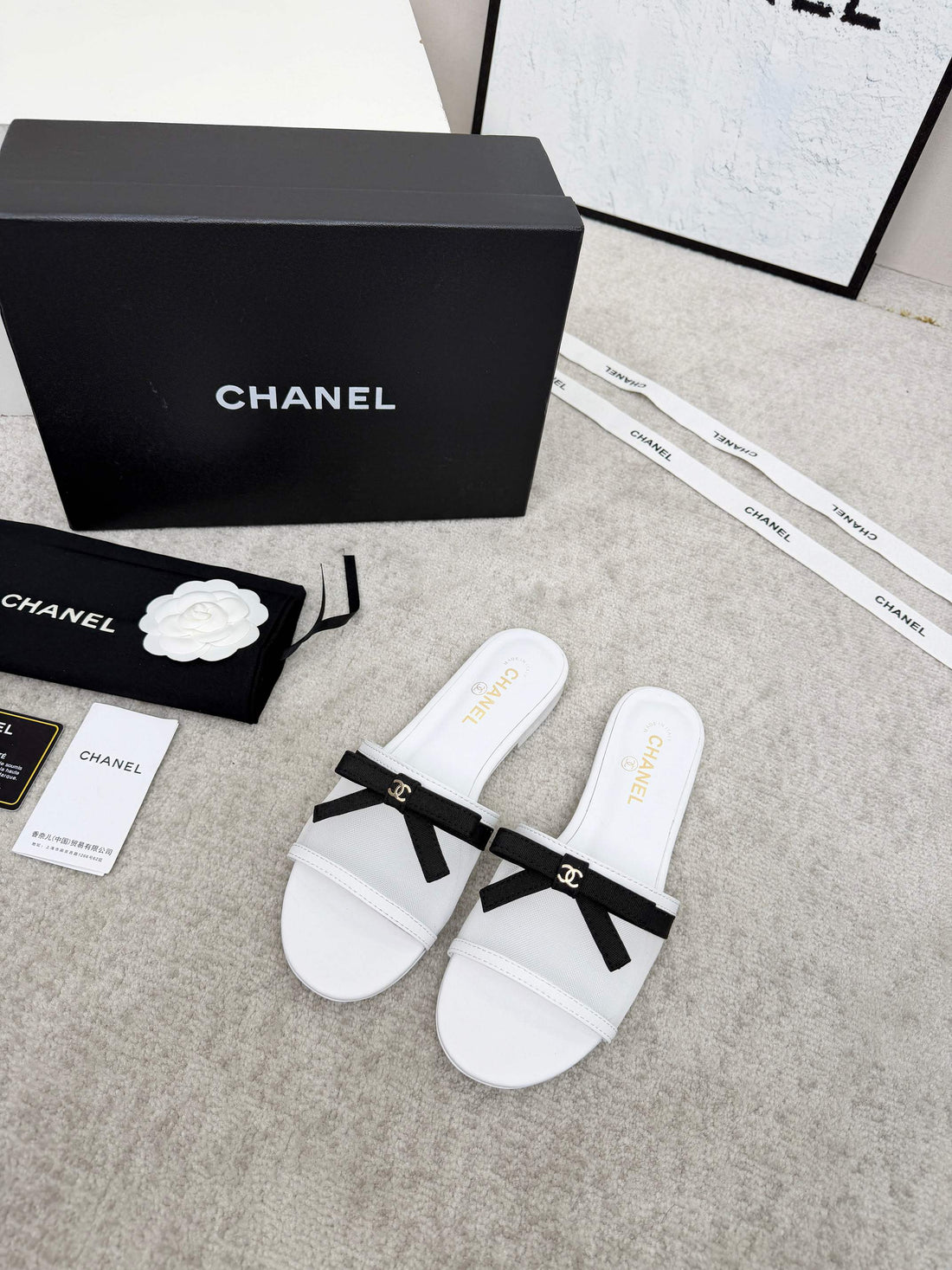 Chanel Bow Sandals In Mesh