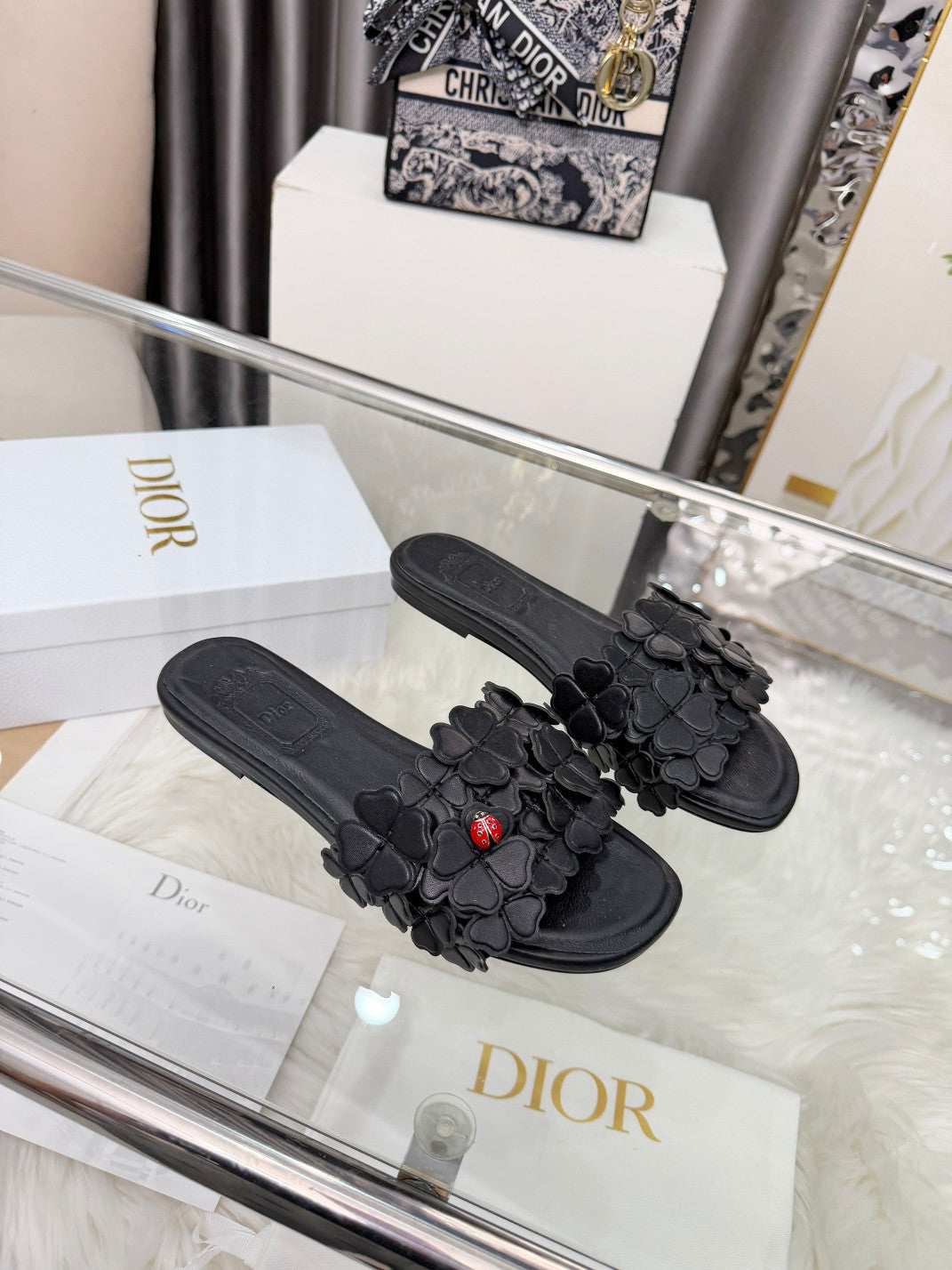 CD 26S Floral Flat Slippers Leather