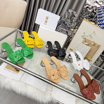 CD 26S Floral High Heel Slippers 60 Leather 684629