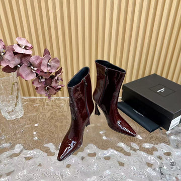YSL Ankle Boots 90MM Burgundy Patent Leather